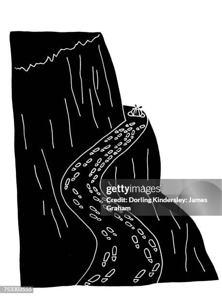 illustrazioni stock, clip art, cartoni animati e icone di tendenza di "illustration of cliff edge and footsteps, sherlock holmes mystery the final problem" - berretto alla sherlock holmes