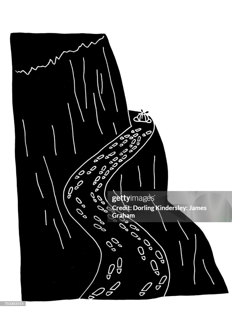 "Illustration of cliff edge and footsteps, Sherlock Holmes mystery The Final Problem"