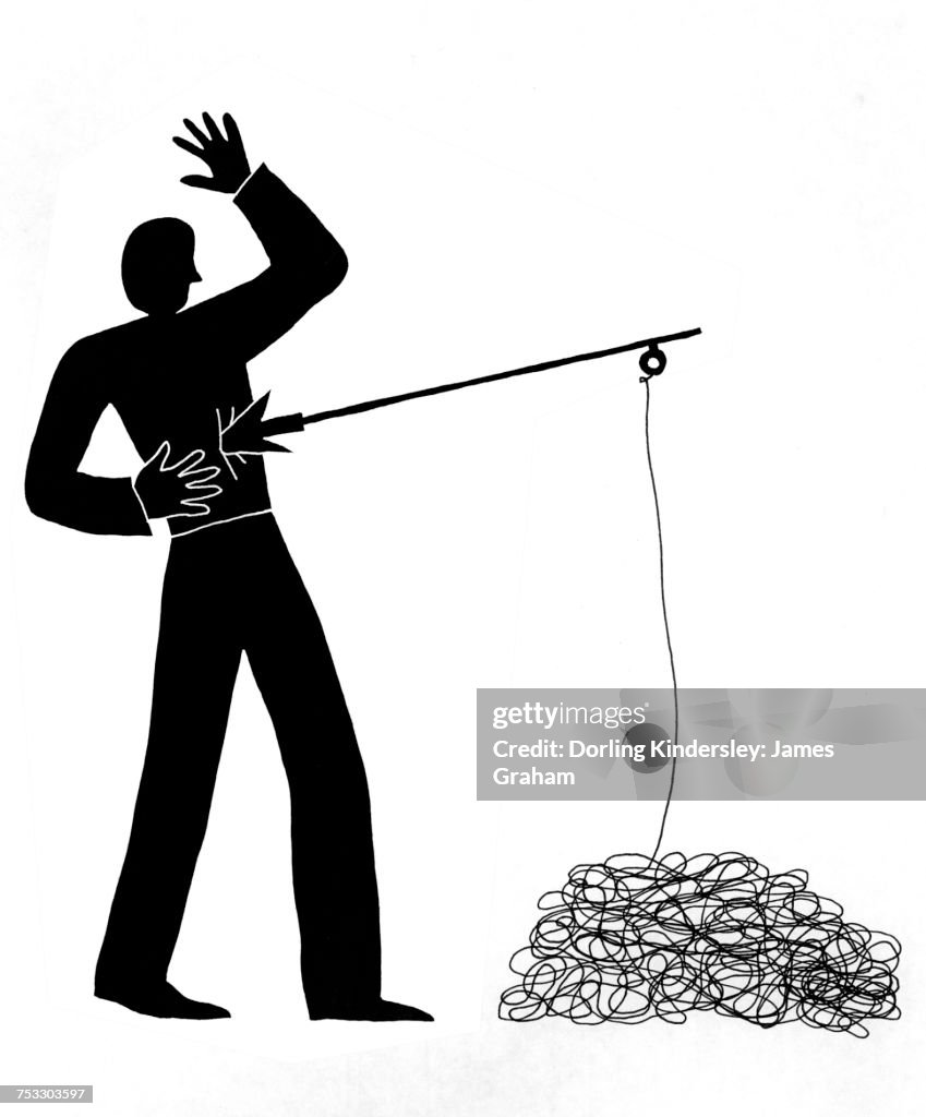 "Illustration of man pierced by harpoon, Sherlock Holmes mystery The Adventures Black Peter"
