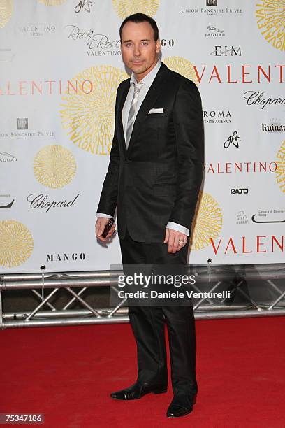 David Furnish arrives at the Ara Pacis for Valentino's Exhibition opening on July 6, 2007 in Rome, Italy.