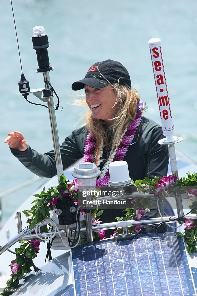 Roz Rave In this handout photo provided by Brocade, rower Roz Savage greets ...