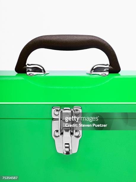green tool box, close-up - latch stock-fotos und bilder
