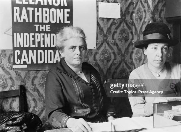 British politician and women's rights campaigner Eleanor Rathbone stands as an independent candidate for East Toxteth in Liverpool in the 1922...