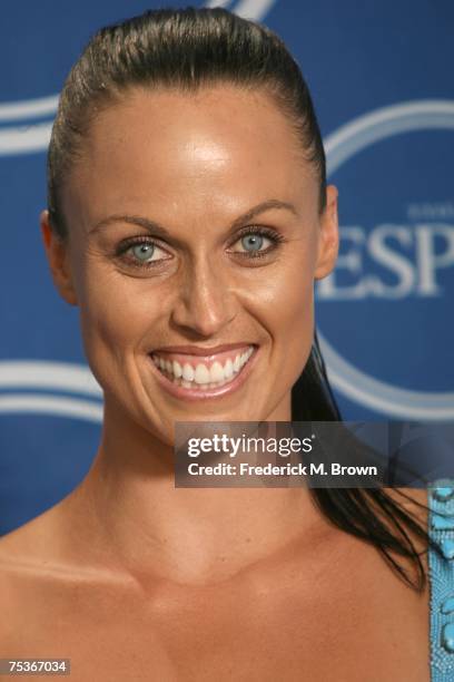 Swimmer Amanda Beard poses for photos in the press room during the 2007 ESPY Awards at the Kodak Theatre on July 11, 2007 in Hollywood, California.