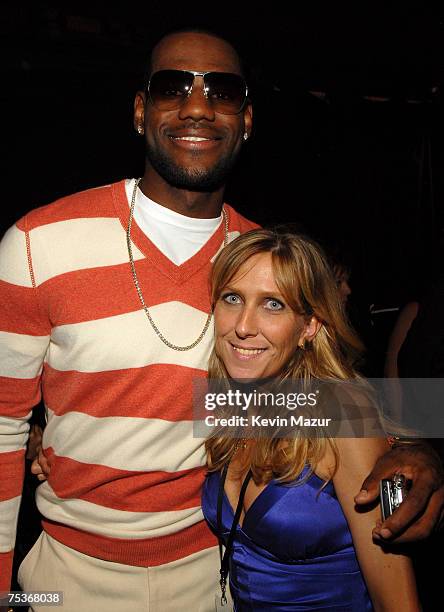 Co-host LeBron James and ESPY Producer Maura Mandt backstage at the 2007 ESPY Awards at the Kodak Theatre on July 11, 2007 in Hollywood, California.