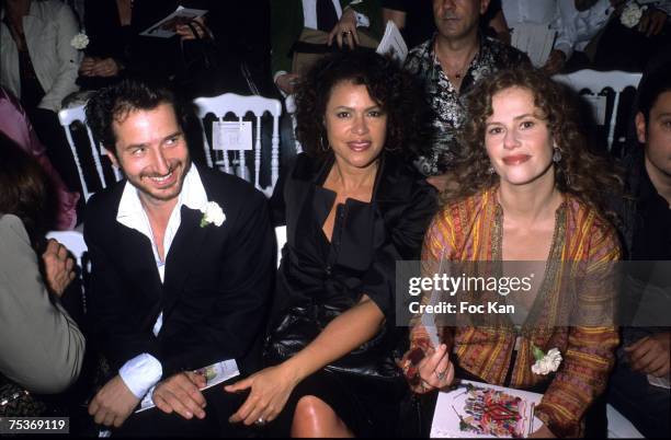 Edouard Baer, Viktor Lazlo and Florence Darel attend the Christian Lacroix Fall//Winter 2008 Show at The Palais de Tokyo on July 3, 2007 in Paris,...