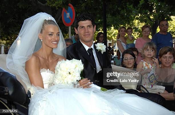 Mallorca, Spain Newcastle Player Albert Luque and Model Marta Luna Wedding at Binissalim Church on July 6, 2007 in Mallorca, Spain.