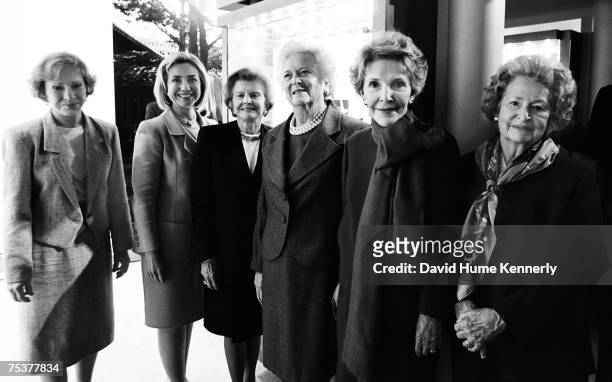 Former First Lady Rosalynn Carter, First Lady Hillary Rodham Clinton, Former First Ladies Betty Ford, Barbara Bush, Nancy Reagan, and Lady Bird...