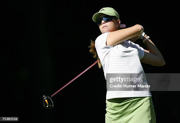 Paula Creamer hits her tee shot on the 11th hole during the first round of the Jamie Farr Owens Corning Classic on July 12, 2007 in Sylvania, Ohio.