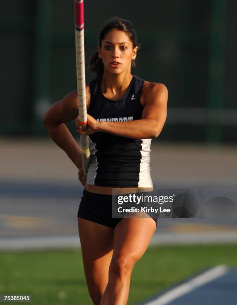 Allison Stokke of Newport Harbor High won the girls' pole vault at 13-3 1/2 in the CIF Southern Section Masters Meet at Cerritos College in Norwalk,...