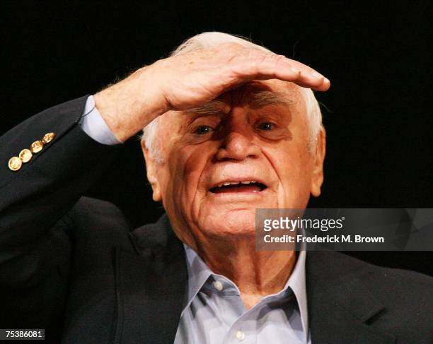 Actor Ernest Borgnine speaks for the Hallmark Channel portion of the Television Critics Association Press Tour at the Beverly Hilton Hotel on July...