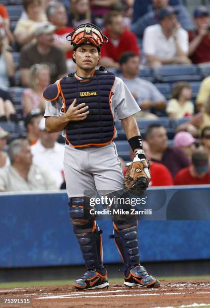 Detroit catcher Ivan "Pudge" Rodriguez during the game between the Atlanta Braves and the Detroit Tigers at Turner Field in Atlanta, GA on June 24,...