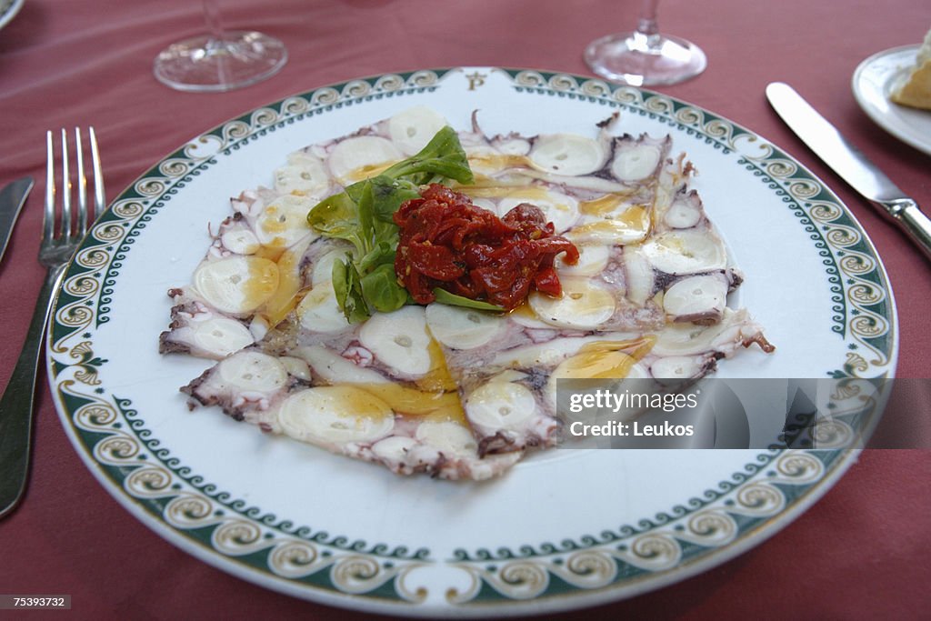 Octopus appetizer, close-up