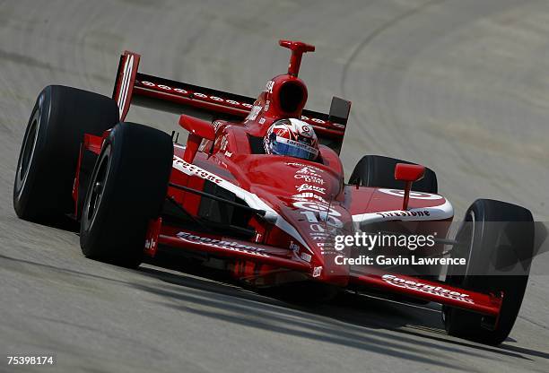 Dan Wheldon driver of the Target Chip Ganassi Racing Dallara Honda, during practice for the IRL Indycar Series Firestone Indy 200 on July 13, 2007 at...