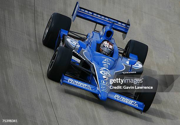 Scott Dixon driver of the Target Chip Ganassi Racing Dallara Honda, during practice for the IRL Indycar Series Firestone Indy 200 on July 13, 2007 at...