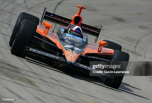 Dario Francitti driver of the Canadian Club Andretti Green Racing Dallara Honda, during practice for the IRL Indycar Series Firestone Indy 200 on...