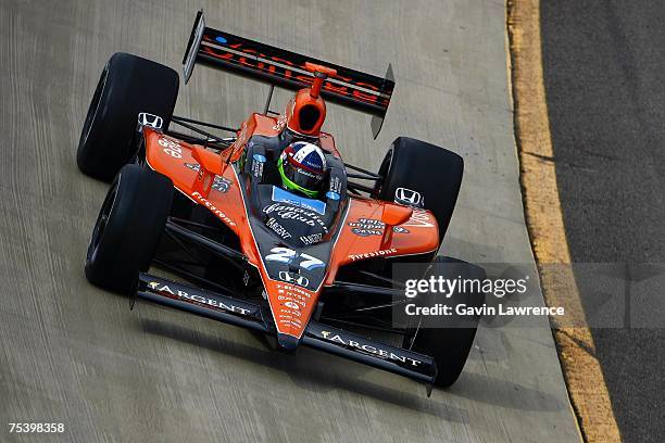 Dario Francitti driver of the Canadian Club Andretti Green Racing Dallara Honda, during practice for the IRL Indycar Series Firestone Indy 200 on...