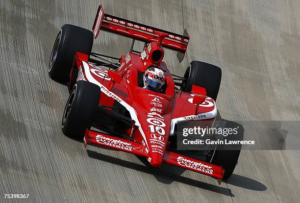 Dan Wheldon driver of the Target Chip Ganassi Racing Dallara Honda, during practice for the IRL Indycar Series Firestone Indy 200 on July 13, 2007 at...