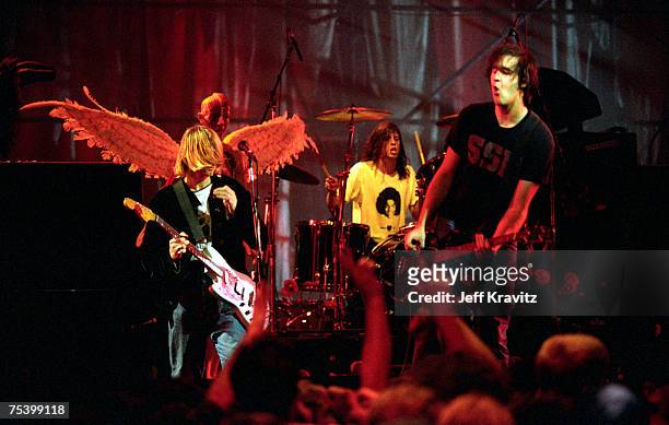 Kurt Cobain, Dave Grohl and Krist Novoselic of Nirvana