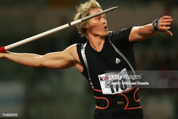 Breaux Greer of USA in the men's javelin during the IAAF Golden Gala meeting at the Olympic Stadium on July 13, 2007 in Rome, Italy.