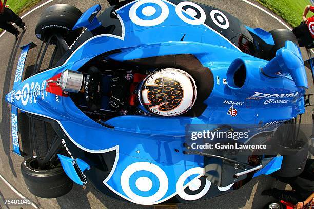 Scott Dixon, driver of the Target Chip Ganassi Racing Dallara Honda, during qualifying for the IRL Indycar Series Firestone Indy 200 at the Nashville...