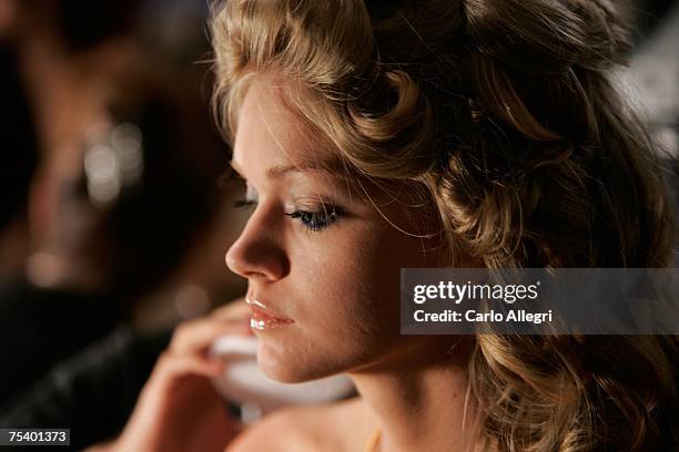 General view of atmosphere backstage at the Ashley Paige swimwear fashion show during "Mercedes Benz Fashion Week: Miami Swim" in the Cabana Grande...