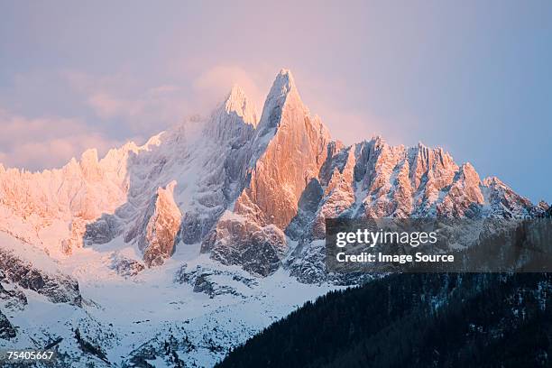 mountains of the french alps - moutain sunset snow stock-fotos und bilder