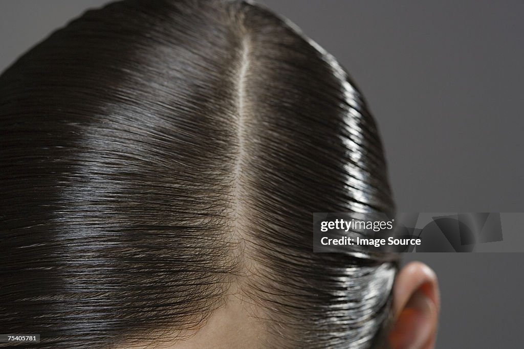 Close up of gelled hair