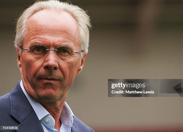 Sven-Goran Eriksson, manager of Manchester City looks on during the Pre-Season Friendly match between Doncaster Rovers and Manchester City at the...