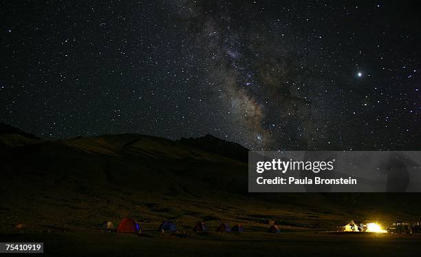 Stars light up the night sky at a campground at the annual Shandur Polo Festival, July 8, 2007 in the Shandur Pass, Pakistan. The three day festival...