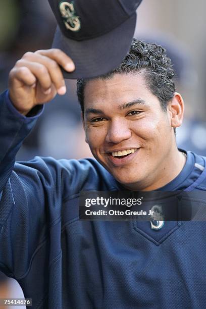 Pitcher Felix Hernandez of the Seattle Mariners smiles during the game against the Detroit Tigers on July 13, 2007 at Safeco Field in Seattle,...