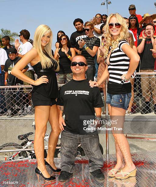 Playboy Playmate Kara Monaco, Actor Jason 'Wee Man' Acuna and Model CariDee English attends the SCARRED: LIVE takes over MTV at the Chula Vista Skate...