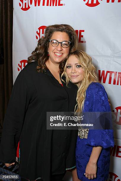 Jenji Kohan and Mary-Kate Olsen of "Weeds" pose in the green room at Showtime's TCA at the Beverly Hilton on July 14, 2007 in Beverly Hills,...