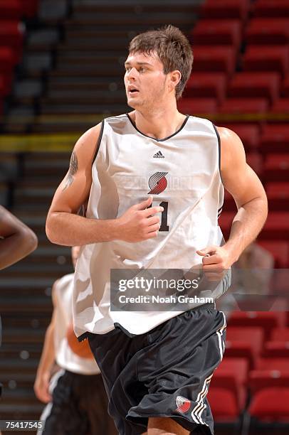 Joel Freeland of the Portland Trail Blazers against the Phoenix Suns during the NBA Summer League on July 14, 2007 at the Cox Pavilion in Las Vegas,...