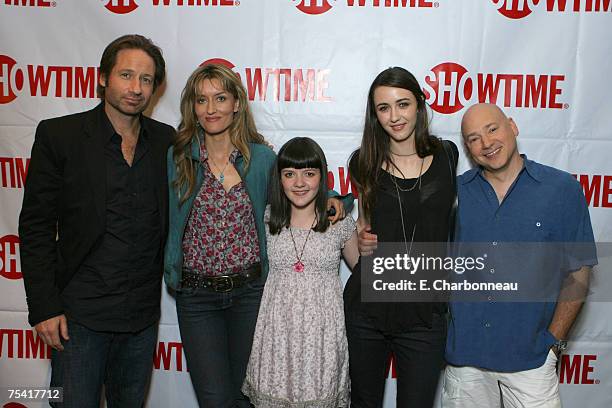 David Duchovny, Natasha McElhone, Madeleine Martin, Madeline Zima and Evan Handler of "Californication" pose in the green room at Showtime's TCA at...
