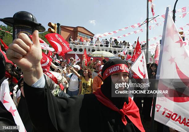 Supporter of Necmettin Erbakan, leader of Saadet party , attends an election rally in Istanbul 15 July 2007. Turkey holds parliamentary elections on...