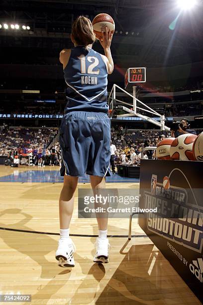 Laurie Koehn of the Washington Mystics shoots during the 3 Point Shootout prior to the 2007 WNBA All-Star Game presented by Discover Card on July 15,...