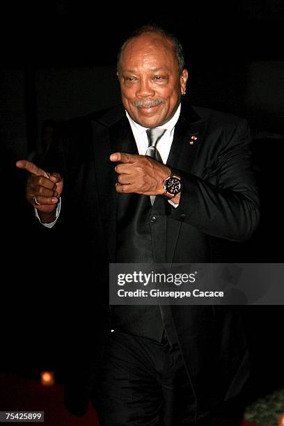 Quincy Jones arrives at the dinner at Palazzo Reale, after the ballet "Thanks Gianni with Love" to commemorate the tenth anniversary of the death of...