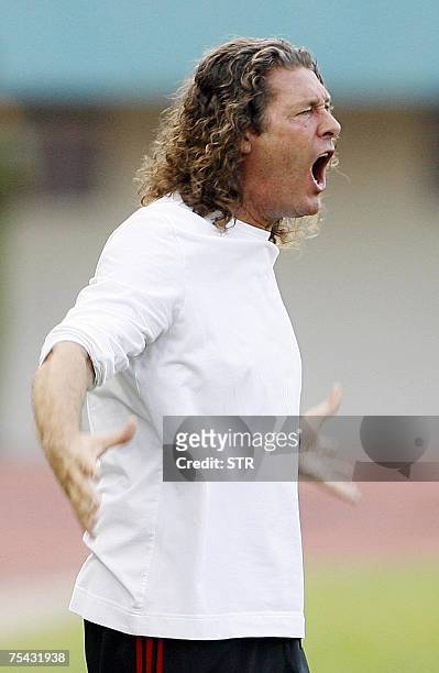 Ho Chi Minh City, VIET NAM: United Arab Emirates coach Bruno Metsu shouts during the Asian Football Cup group B match between the United Arab...