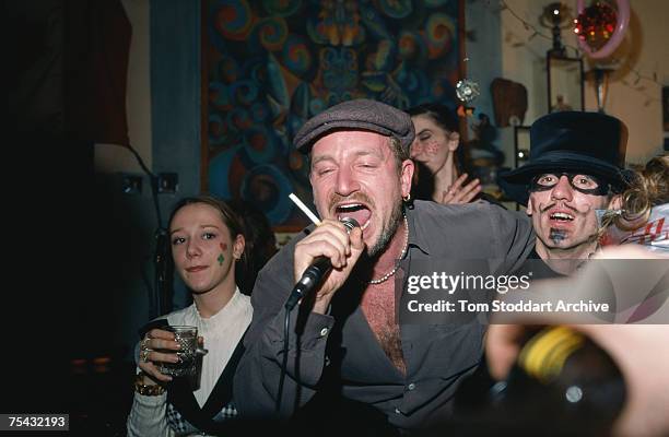 Bono, the lead singer of Irish rock band U2 celebrates New Year in Sarajevo, 1st January 1996.