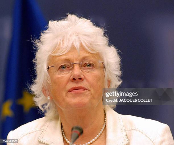 The European Commissioner for Agriculture and Rural Development, Mariann Fischer Boel, speaks during a joint press conference with the Chairman of...