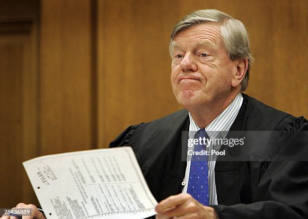 Los Angeles County Superior Court Judge Haley J. Fromholz listens during a settlement conference about alleged victims of abuse by clergy members...