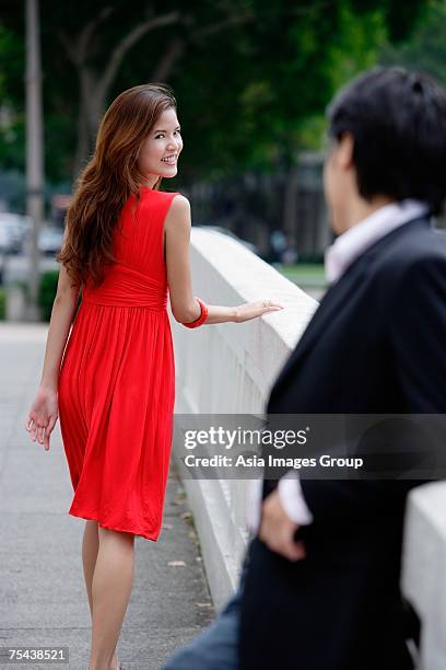 Young Adult Woman Looking Back Rear View Side View Differential Focus ...