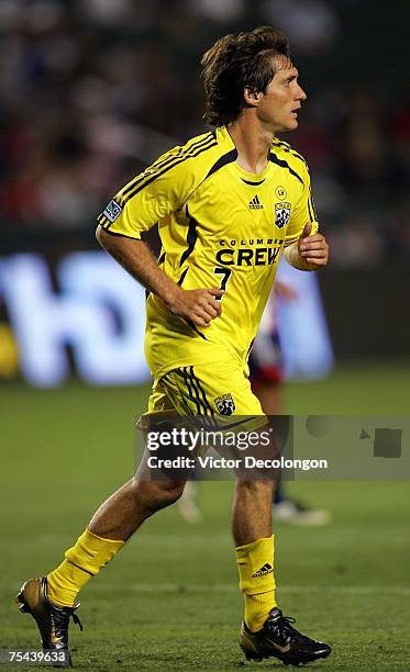 Guillermo Barros Schelotto of the Columbus Crew jogs across the penalty area in the second half during their MLS match against CD Chivas USA on July...