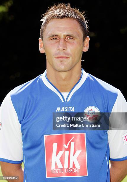 Marcel Schied poses during the Bundesliga 1st Team Presentation of Hansa Rostock at the training ground Kuehlungsborn on July 16, 2007 in...