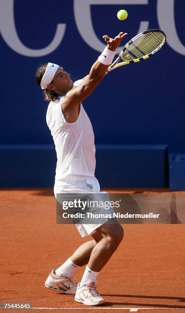 Rafael Nadal of Spain serves the ball to Alexander Waske of Germany during the MercedesCup at TC Weissenhof on July 17, 2007 in Stuttgart, Germany.