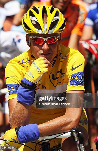 Michael Rasmussen of Denmark and Rabobank awaits the start of stage 9 of the 2007 Tour de France from Val-d'Isere to Briancon on July 17, 2007 in Val...