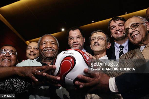Cape Town, SOUTH AFRICA: Danny Jordaan , CEO of the 2010 FIFA World Cup South Africa Organising Committee, FIFA deputy secretary general Jerome...