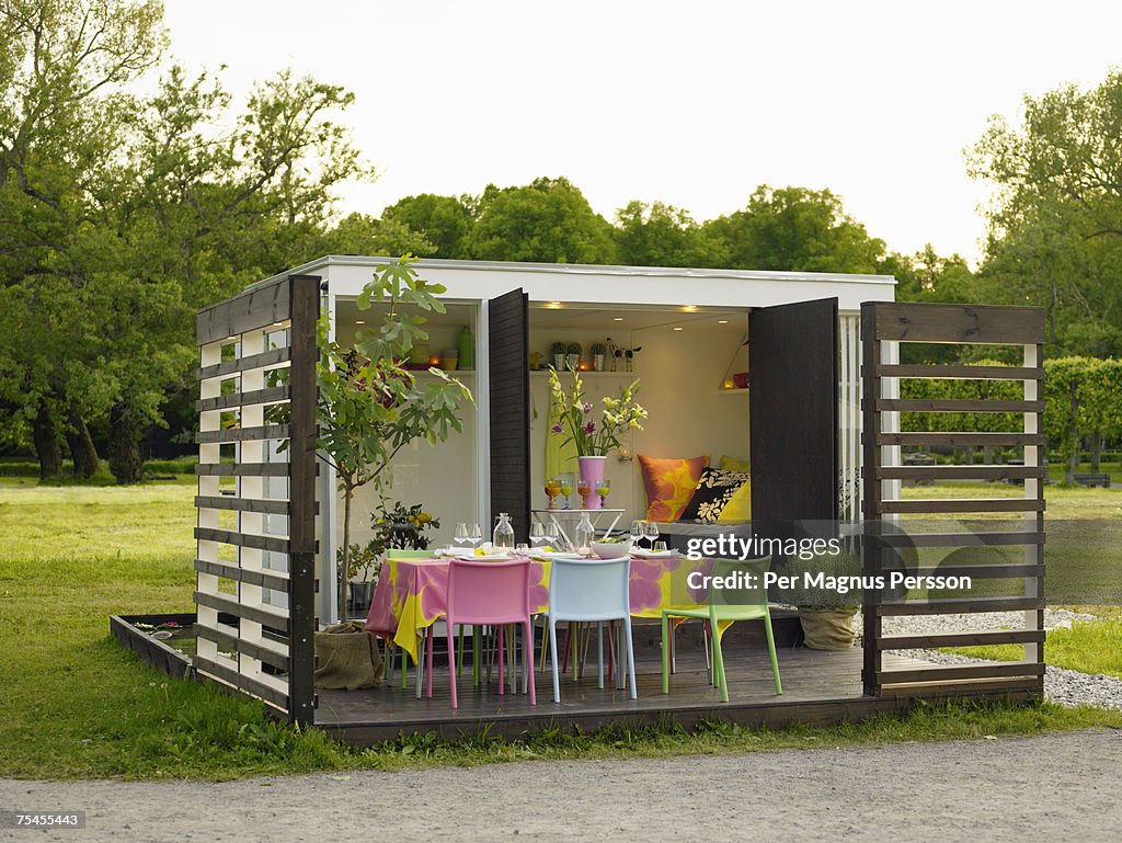 A table set for party in a garden Sweden.