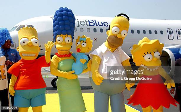 The Simpsons family members Homer, Marge, Bart, Lisa and Maggie Simson attending the "Simpsons JETBLUE Event" at the Million Air Burbank on July 17,...